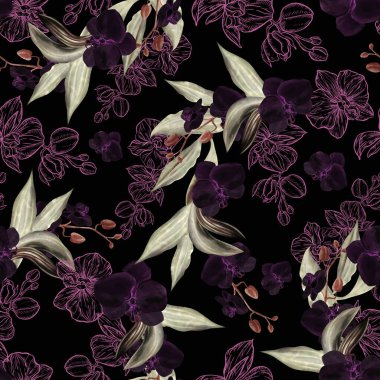 Orkide çiçekleri ile ters çevirmede kusursuz bir desen. Görüntü.