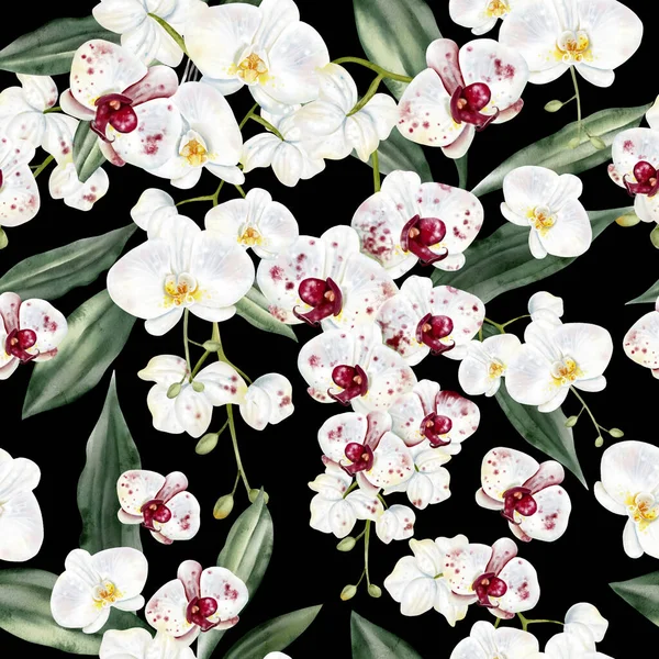 Beyaz kırmızı orkideli, kusursuz bir desen. Görüntü.