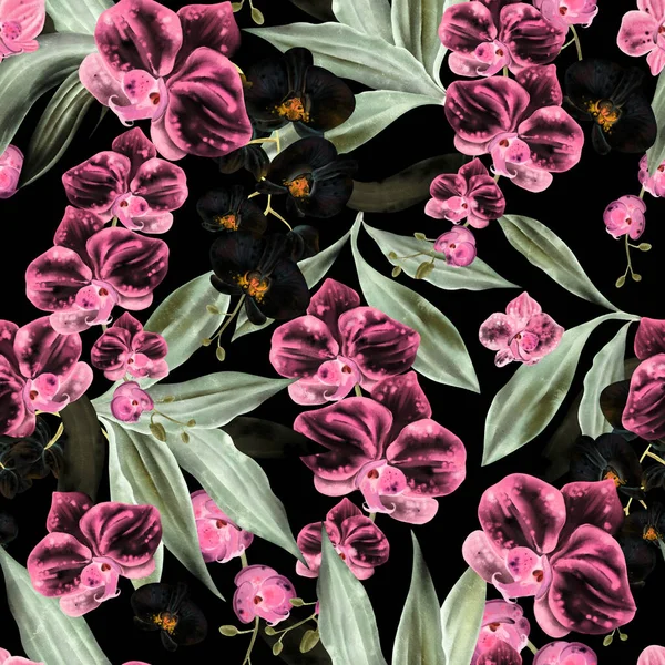 Orkide çiçekleri ile ters çevirmede kusursuz bir desen. Görüntü.