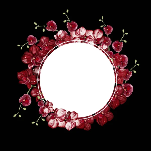 Kırmızı orkide çiçekli düğün davetiyesi. Görüntü