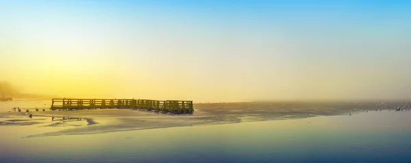 Panorama Elckie Lake Shrouded Fog Masuria Poland — Stock Photo, Image