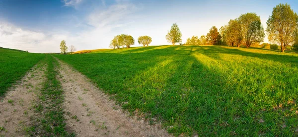 Straight Road Green Meadows Spring Landscape Masuria Poland — Stock Photo, Image