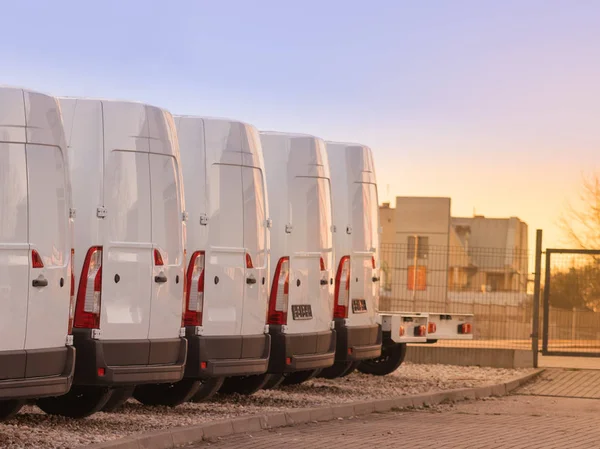 Commercial Delivery Vans Parked Row Transporting Service Company — Stock Photo, Image