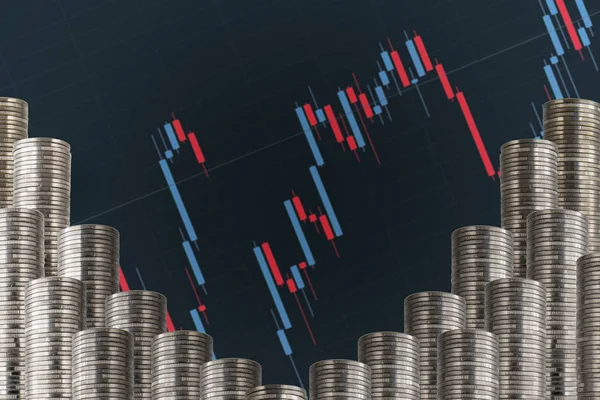 Rows Silver Coins Graph — Stock Photo, Image