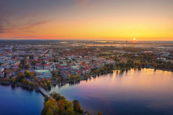 Słońce Wschodzi Nad Jesiennym Łosią Mazury Polska — Zdjęcie stockowe
