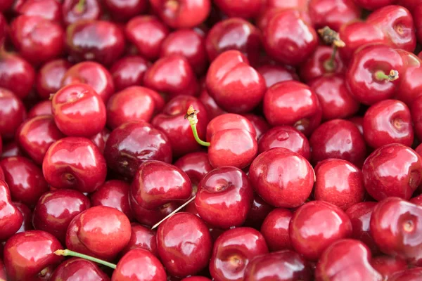 红樱桃背景纹理 新鲜的有机水果从果园中收获 选定的焦点 狭窄的领域深度 — 图库照片