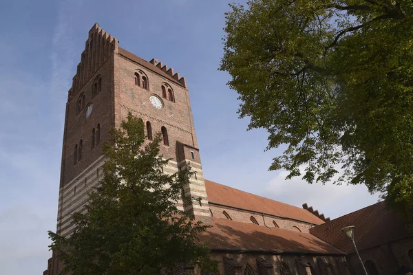 Igreja Velha Koge Uma Cidade Porto Mar Baltico Denmark Árvores — Fotografia de Stock