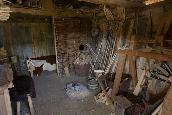 Historisk träverkstad i Hedeby nära Schleswig på Schlei, Östersjön, Tyskland — Stockfoto