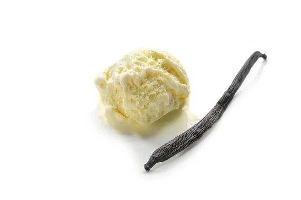 Μπάλα Παγωτού Και Μια Κάψουλα Βανίλιας Μπέρμπον Απομονωμένη Σκιές Λευκό — Φωτογραφία Αρχείου