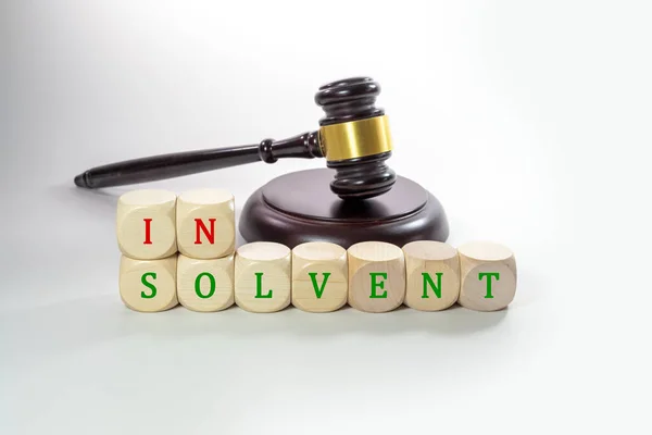 Wooden Dices Word Insolvent Judge Gavel Some Companies Have Give — Stock Photo, Image