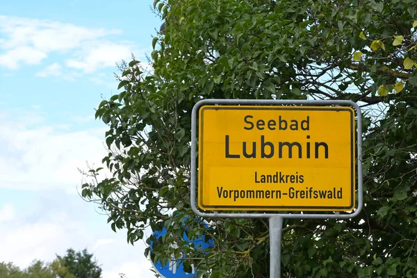 Place Name Sign Seaside Resort Lubmin District Vorpommern Greifswald Baltic — Stock Photo, Image