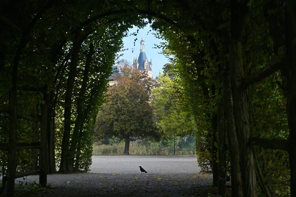 Vista Través Oscuro Arcada Carpe Torre Del Castillo Schwerin Enfoque —  Fotos de Stock