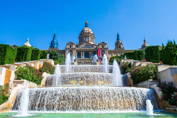 Άποψη Του Montjuic Calatravas Πύργος Και Museo Nacional Arte Catalunya Φωτογραφία Αρχείου