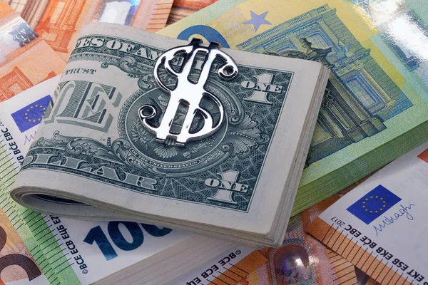 Dollar Nahaufnahme Geld Ein Stapel Bargeld Einem Silbernen Clip Europäische Stockfoto