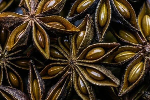 Anise star. Anise star spice close up top view background.