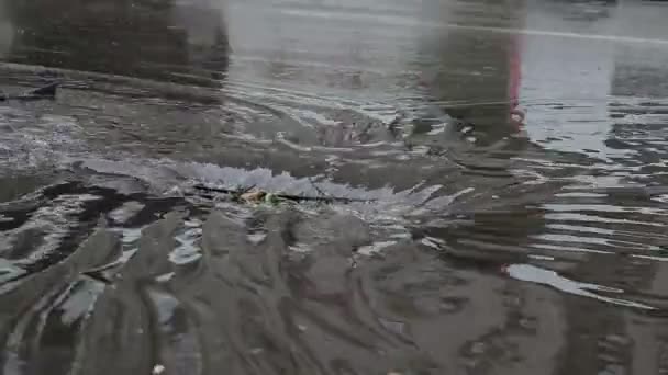 キエフ ウクライナ 2018 自動車交通 動画にキエフで洪水の後道路排水システム — ストック動画