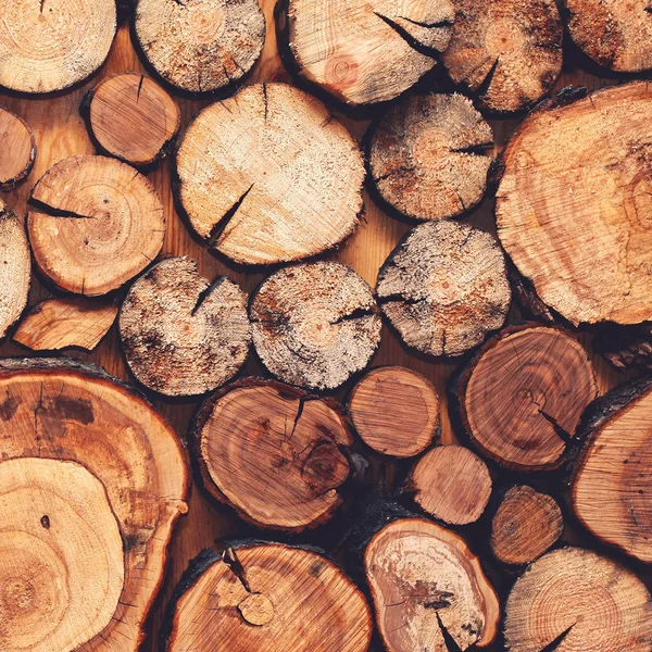 Tronchi di legno segato naturale primo piano per sfondo o astrazione , — Foto Stock