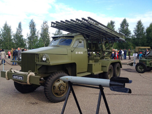 Yaroslavl, Russia - September 09, 2017: exhibition of military equipment "One Country - One Victory", timed to anniversary of the beginning of the siege of Leningrad, BM-13 based on Studebaker US-6 (Katyusha)