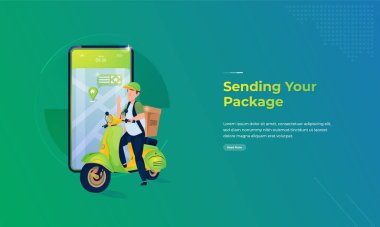 Paket göndermeye hazır kurye illüstrasyonu