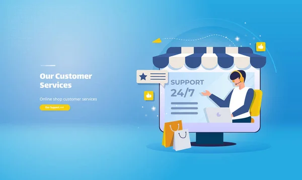 Online Shop Kundservice Illustration För Kontakt Support Webbsida — Stock vektor