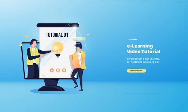 Online Leren Illustratie Met Video Tutorial Concept — Stockvector