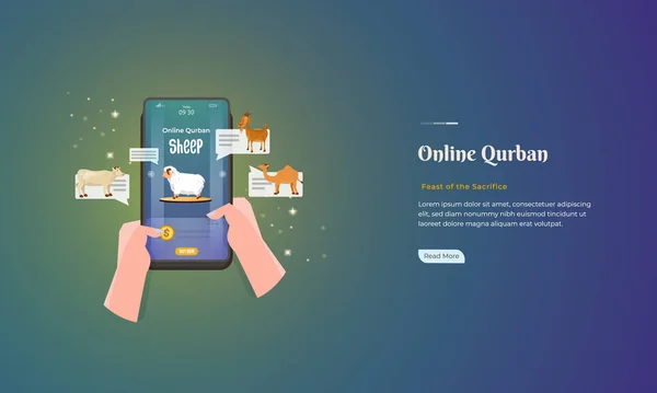 Islamic Illustration Eid Adha Mubarak Online Qurban Application Concept — 스톡 벡터