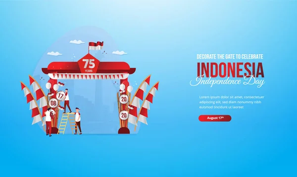 Decora Ilustración Puerta Para Celebrar Día Nacional Indonesia — Vector de stock