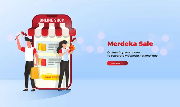 Продвижение Интернет Магазина Честь Национального Дня Индонезии Юбилеем Merdeka Продажи — стоковый вектор