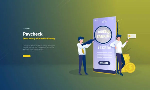 Mensen Controleren Salaris Betaling Met Mobiel Bankieren Payday Business Illustratie — Stockvector