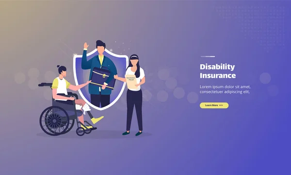Gehandicaptenverzekering Illustratie Concept Bescherming Verzekering Voor Mensen Met Een Handicap — Stockvector