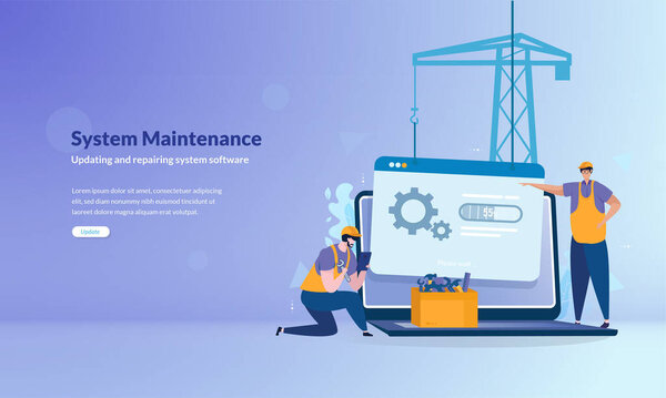 System under maintenance, repairing software update on illustration concept