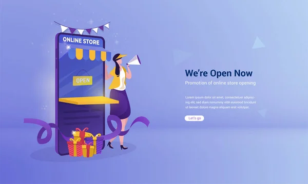 Eröffnung Eines Online Shops Zur Illustration Des Commerce Förderkonzepts — Stockvektor