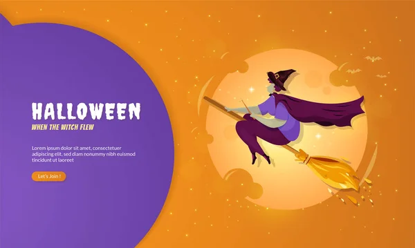 Die Hexe Flog Auf Einem Besenstiel Zum Fröhlichen Halloween Gruß — Stockvektor