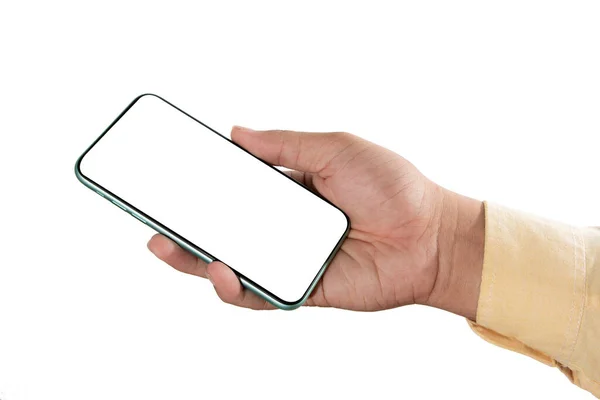 Hand Gesture Hold Using Phone Isolated White Background — Stock Photo, Image