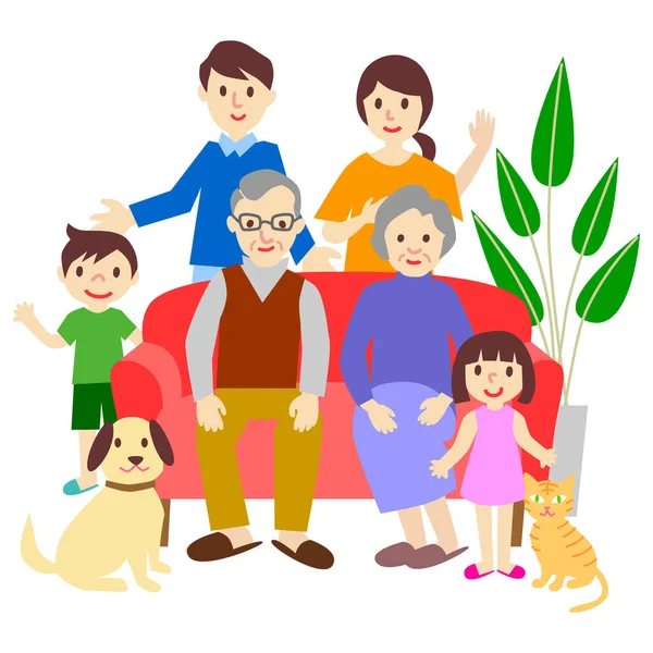 Tre Generazioni Famiglia Divano Illustrazione Vettoriale — Vettoriale Stock