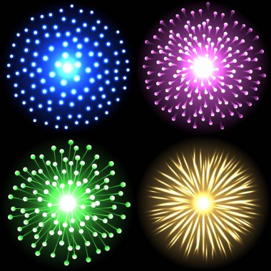 Havai fişek seti 02. Vektör illüstrasyonu. 