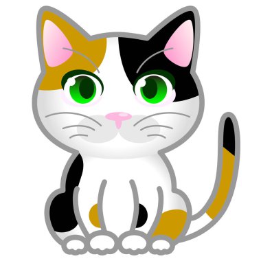 Yeşil gözlü üç renkli kedi. vektör illüstrasyonu. 