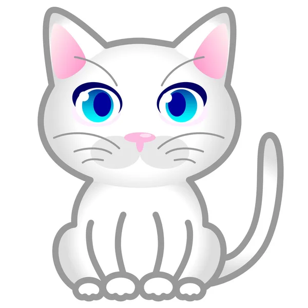 Gato Branco Com Olhos Azuis Ilustração Vetorial — Vetor de Stock