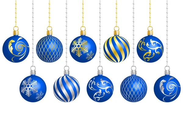 Рождественский Орнамент Различными Узорами Синий Векторная Иллюстрация — стоковый вектор