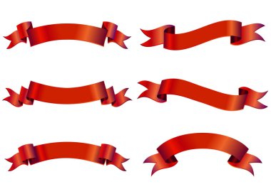 Farklı şekilli kurdeleler, kırmızı. vektör illüstrasyonu.