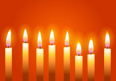 Turuncu arka planda birkaç mum. vektör illüstrasyonu.