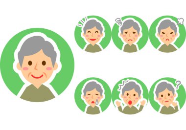 Çeşitli yüz ifadeleri. Yaşlı erkek karakterinin üst gövdesi. Vektör illüstrasyonu