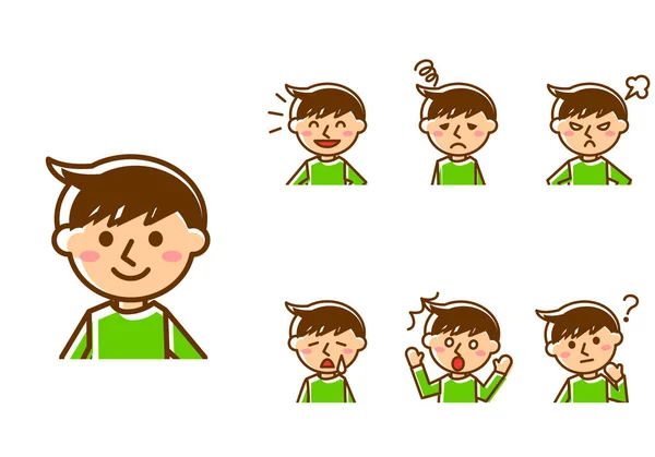 様々な表情のセット 少年文字の上の体 ベクターイラスト — ストックベクタ
