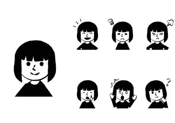 Set Aus Verschiedenen Gesichtsausdrücken Oberkörper Des Mädchencharakters Vektorillustration — Stockvektor
