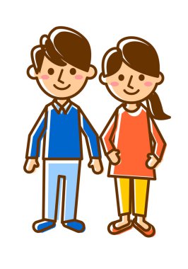 Gülümsemenin yüz ifadeleri. Tüm erkek ve kadın vücudu. Vektör illüstrasyonu