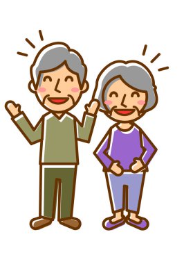 Gülmenin yüz ifadeleri. Yaşlı bir erkek ve kadının tüm vücudu. Vektör illüstrasyonu