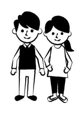 Gülümsemenin yüz ifadeleri. Tüm erkek ve kadın vücudu. Vektör illüstrasyonu