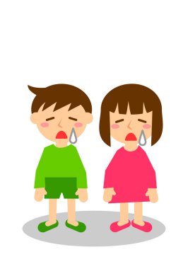 Üzüntünün yüz ifadeleri. Tüm erkek ve kız vücudu. Vektör illüstrasyonu