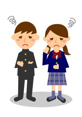 Belanın yüz ifadeleri. Erkek ve kadın öğrencilerden oluşan tüm vücut Vektör illüstrasyonu