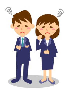 Belanın yüz ifadeleri. Erkek ve kadın ofis çalışanlarından oluşan tüm vücut Vektör çizimi